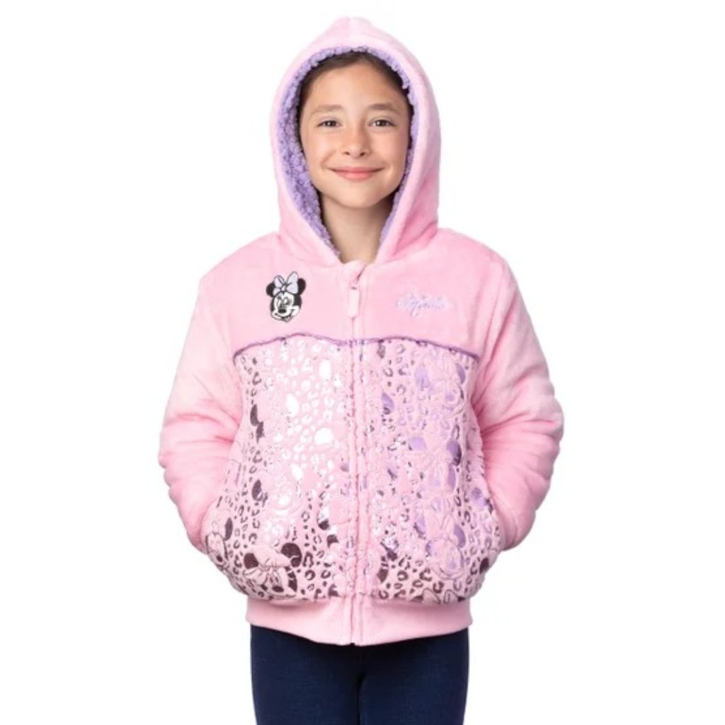 Girls Disney Minnie Mouse Plush Hoodie Size 3t-7